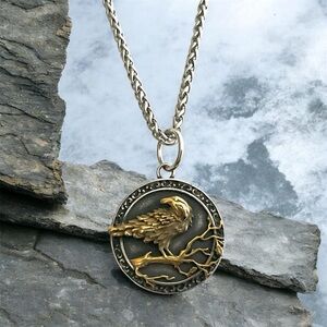 Large Stainless Steel Viking Style Men’s Raven Pendant Necklace